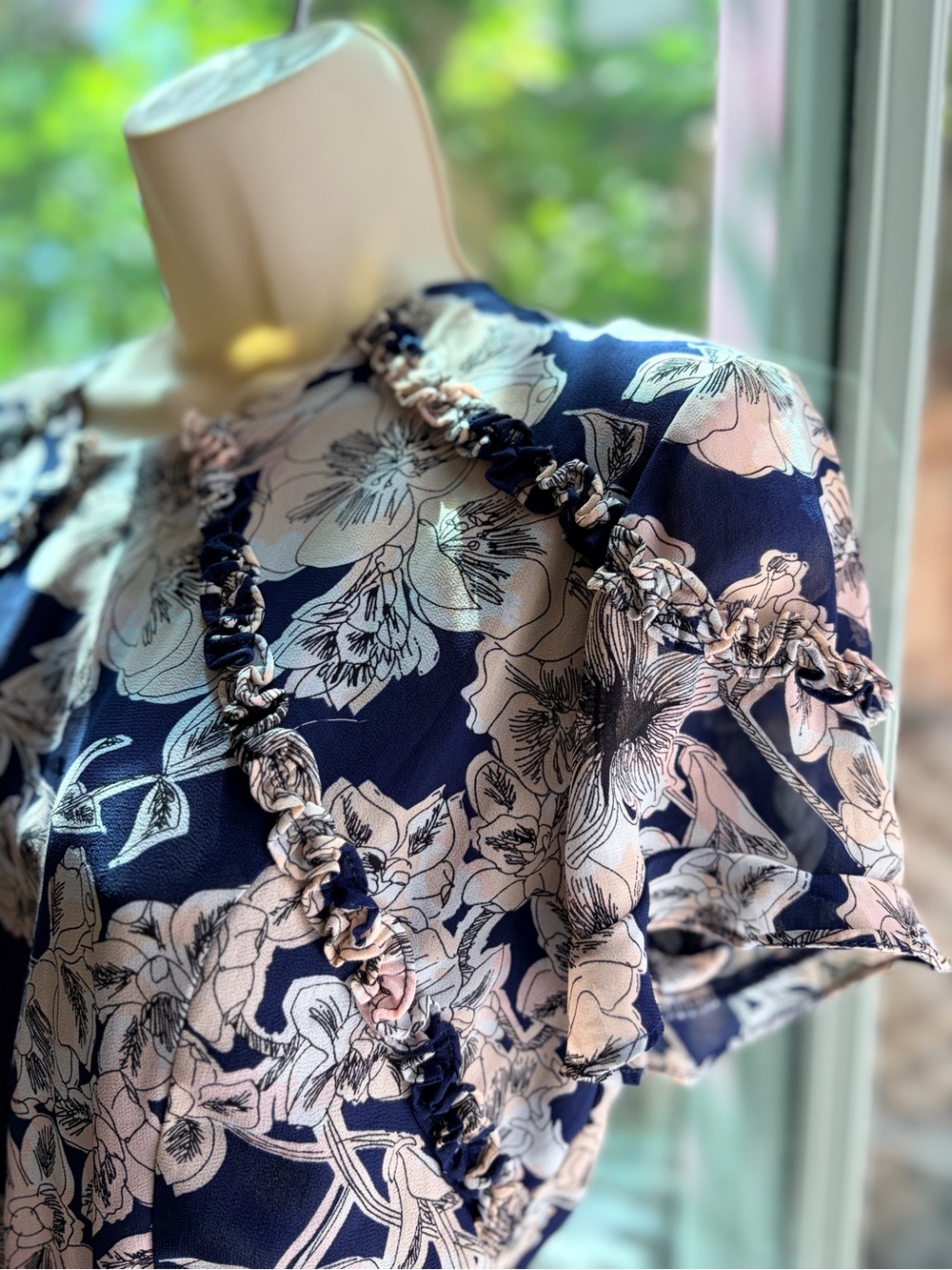 Bardot Navy Dress with Cream Floral Print - Picture 7 of 10